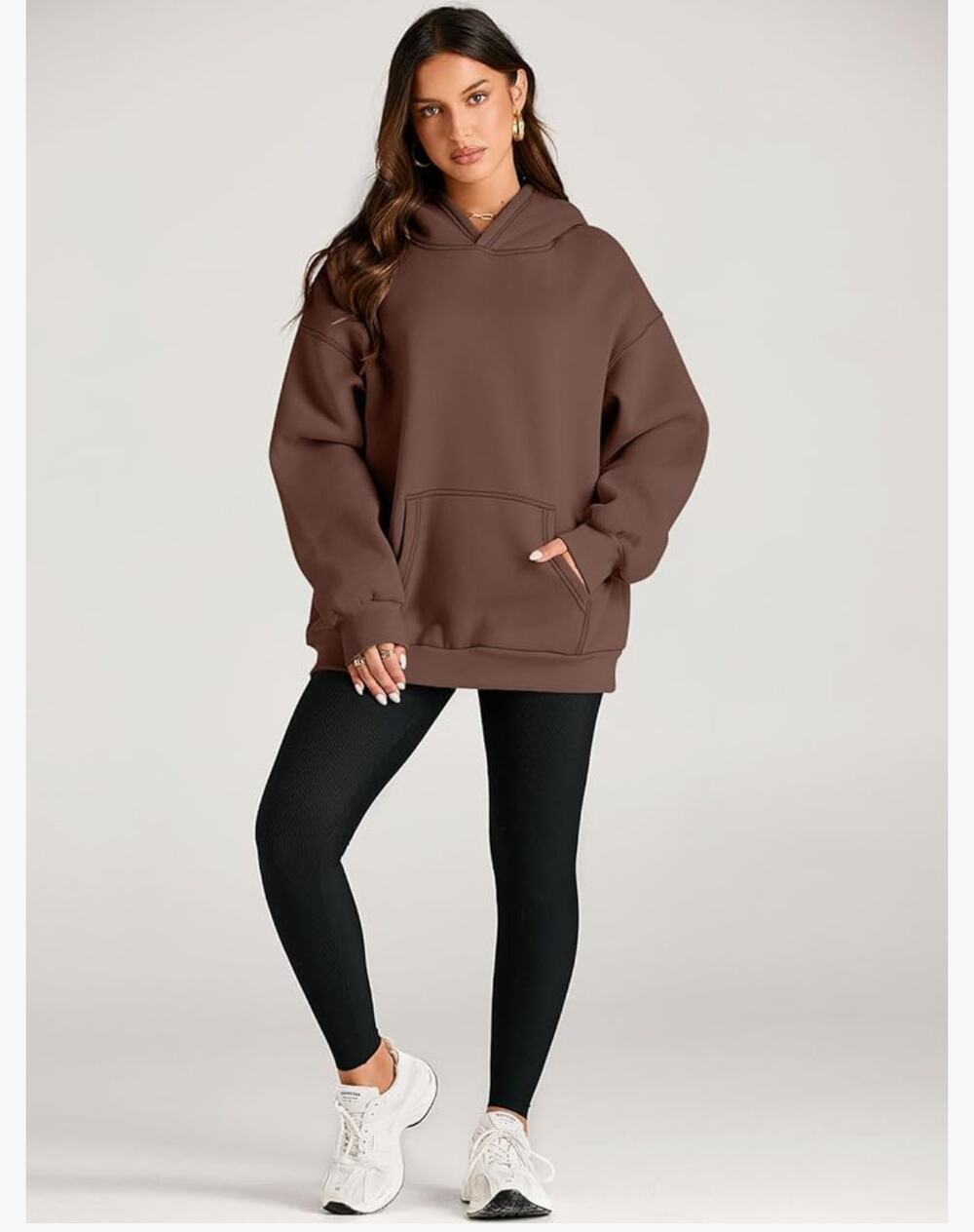 Brown Oversized Sweatshirt Pullover Fleece Hoodie Small Athleisure Cozy NEW